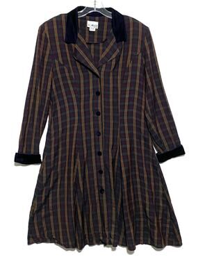 Vintage KC Spencer Plaid Velvet Corset Back Dress 12 Dark Academia Whimsigoth